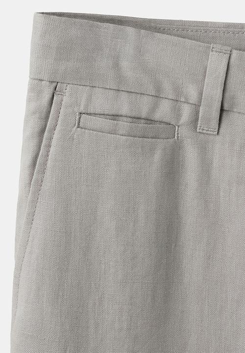 MANGO - Oyster Slim-fit 100% linen trousers- Light Grey Denim