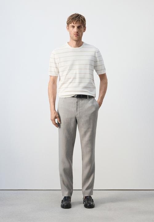 MANGO - Oyster Slim-fit 100% linen trousers- Light Grey Denim