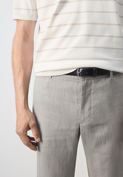 MANGO - Oyster Slim-fit 100% linen trousers- Light Grey Denim