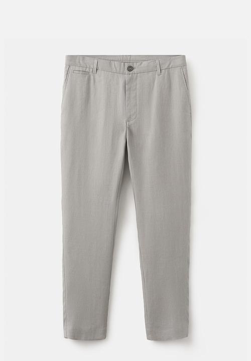 MANGO - Oyster Slim-fit 100% linen trousers- Light Grey Denim