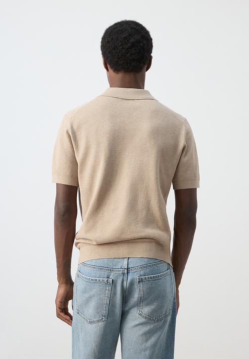 MANGO -  Andrew Fine knit cotton blend polo - Beige
