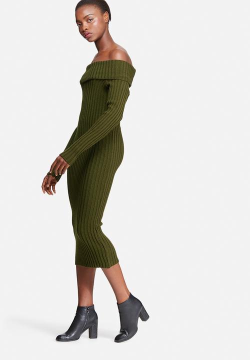 dailyfriday - Ribbed knit off shoulder dress
