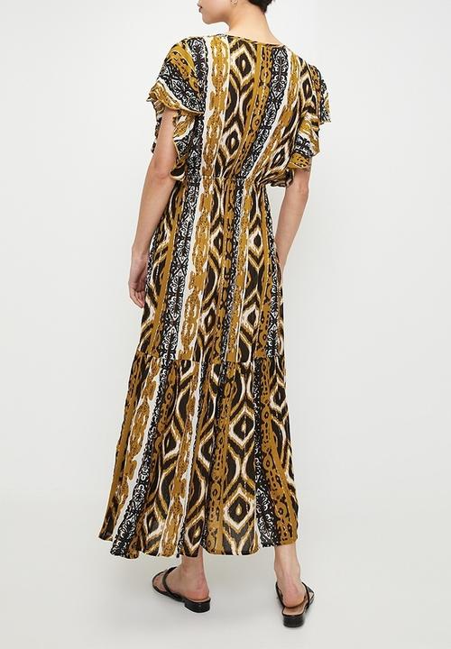Izabel London - Cap Sleeve easy wearing Maxi Dress with elasticated waist - Mustard