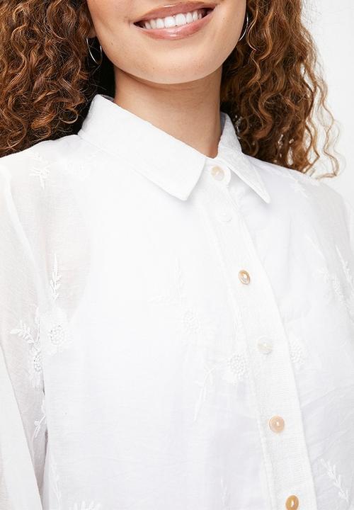Stella Morgan - Embroidered voile blouse with scallop hem and sleeve end detail - White