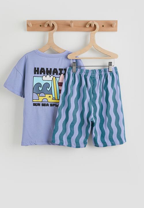 Pop Candy - Placement tee & printed shorts - dark blue