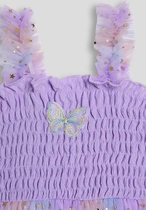 Pop Candy - Shirred bodice dress with star tulle skirt - lavender/multi