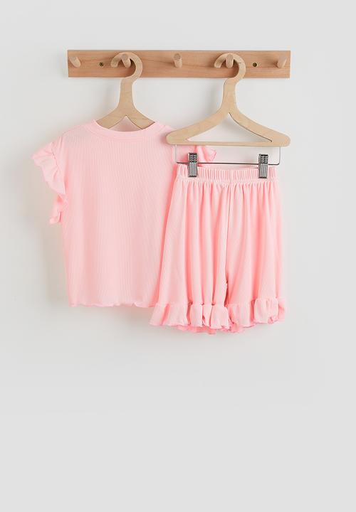 Pop Candy - Rib ruffled tee and shorts - pink