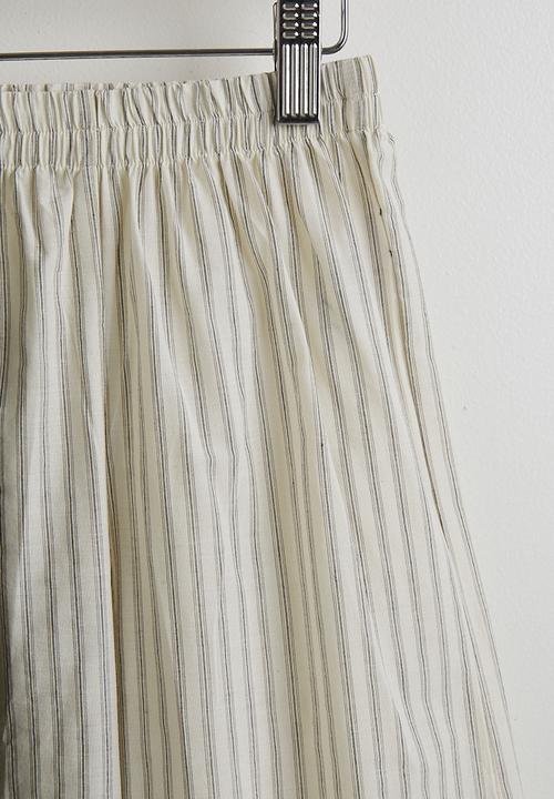 Pop Candy - Lace hem peplum top with striped pants - black/ivory