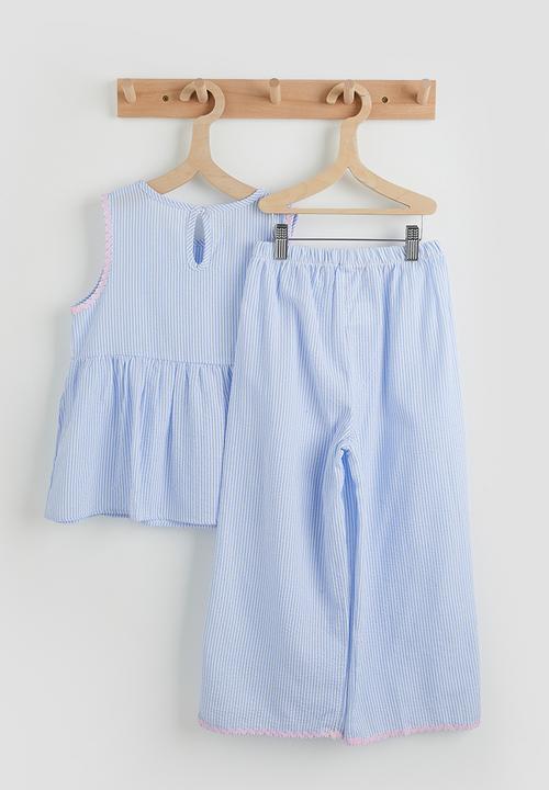 Pop Candy - Peplum top and wide leg pants - light blue stripe