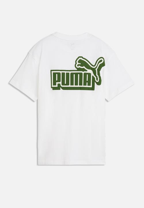 PUMA - Ess Logo Lab Relaxed Back Graphic Tee B - Puma White-Earthy Green