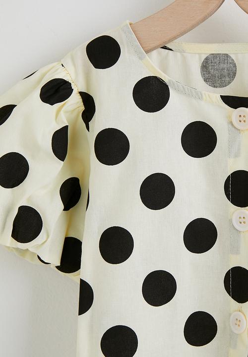 Pop Candy - Polka dot blouse with wide leg pants - cream & black