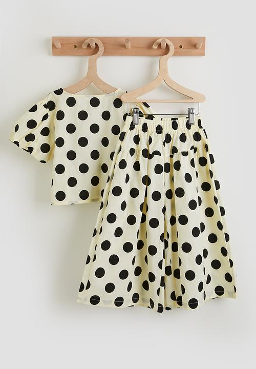 Pop Candy - Polka dot blouse with wide leg pants - cream & black