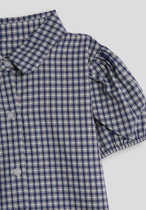 Pop Candy - Check shirt dress with frilled hem - navy