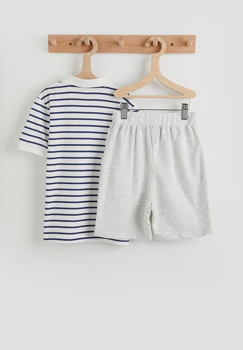 Pop Candy - Polo shirt & sweatshorts - blue stripe / grey