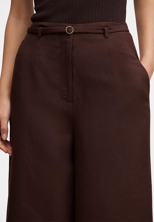 Forever New - Matilda linen blend wide leg pants in chocolate freckle