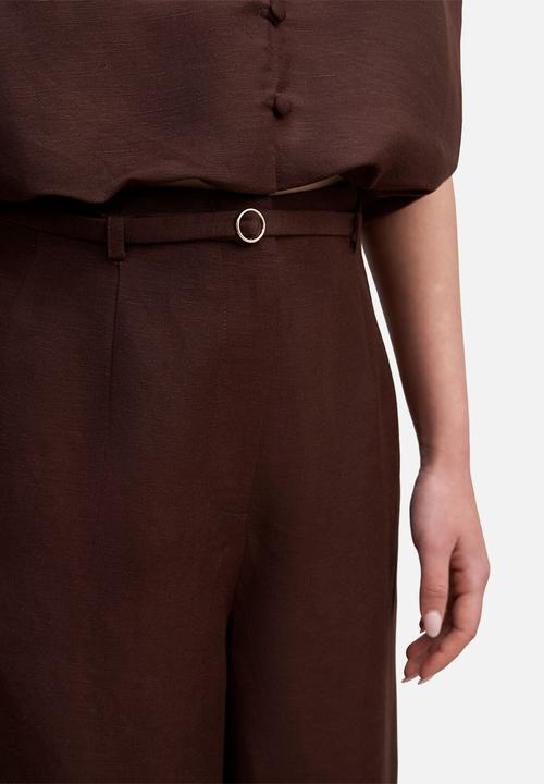 Forever New - Matilda linen blend wide leg pants in chocolate freckle