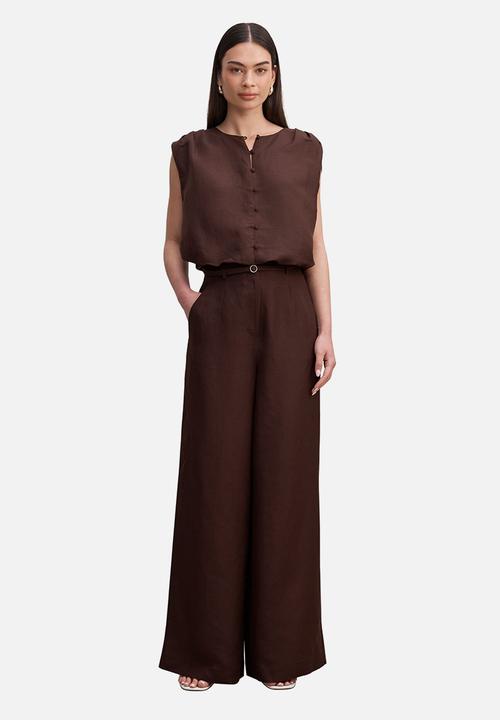 Forever New - Matilda linen blend wide leg pants in chocolate freckle