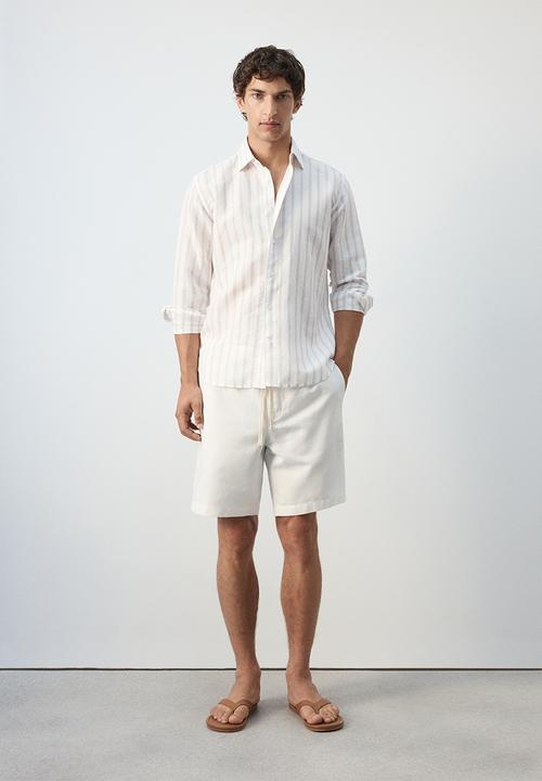 MANGO -   Rug Linen-cotton blend stripe shirt - White