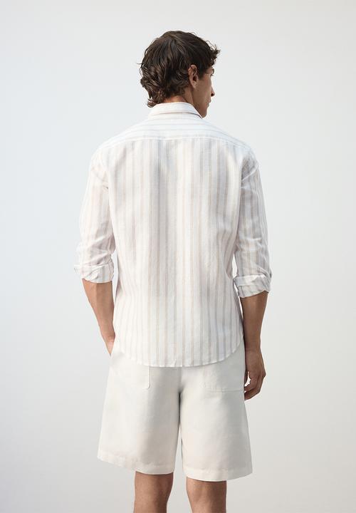 MANGO -   Rug Linen-cotton blend stripe shirt - White