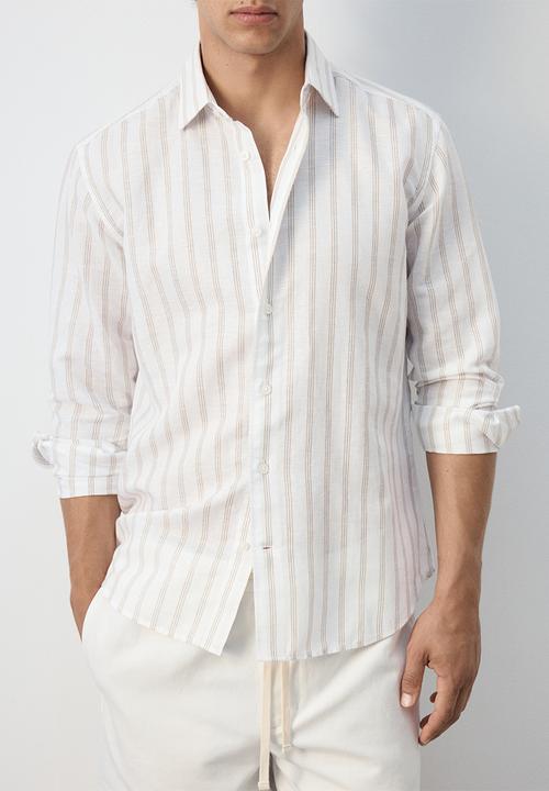 MANGO -   Rug Linen-cotton blend stripe shirt - White