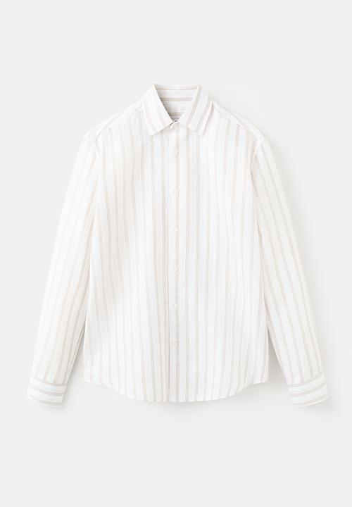 MANGO -   Rug Linen-cotton blend stripe shirt - White