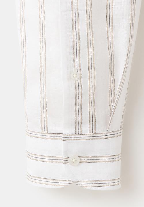 MANGO -   Rug Linen-cotton blend stripe shirt - White