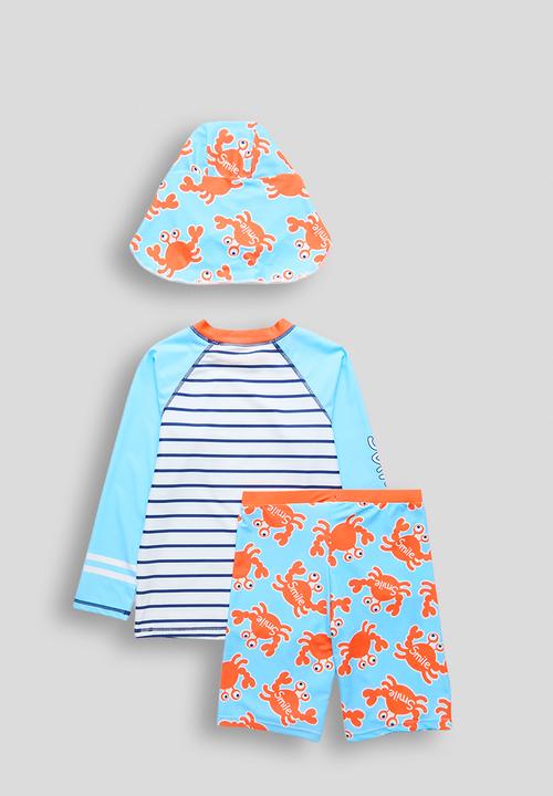 Pop Candy - Rash vest and boardshorts and sun hat - light blue/aop