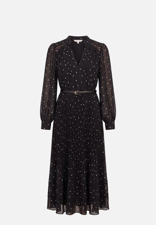 Forever New - Clara pleated lace trim midi dress in dark risley spot