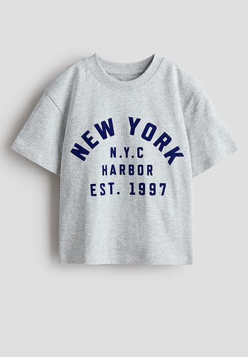 H&M - Appliqued T-shirt - light grey marl/new york