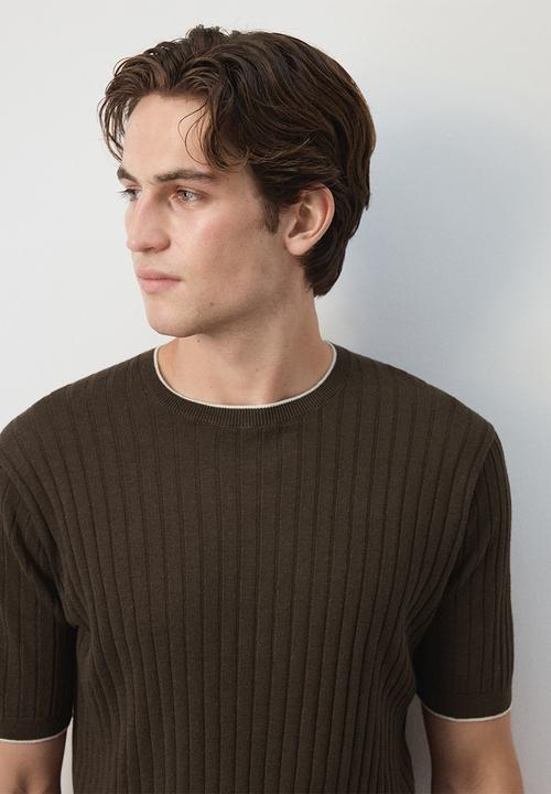 MANGO - Orion Ribbed linen lyocell blend T-shirt - Brown