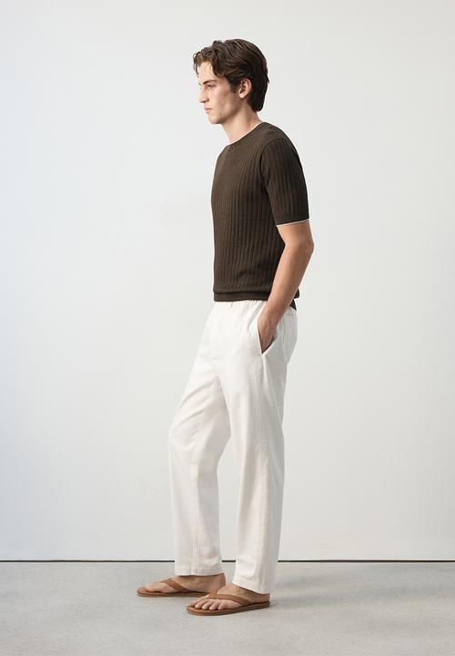 MANGO - Orion Ribbed linen lyocell blend T-shirt - Brown
