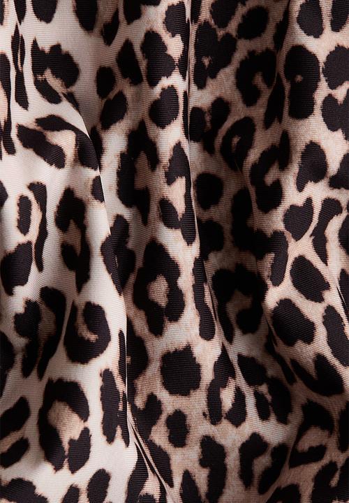 H&M - Padded-cup high leg swimsuit - light beige/leopard print