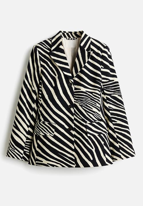 H&M - Single-breasted twill blazer - white/zebra print