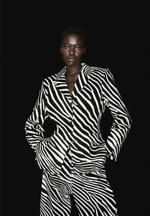 H&M - Single-breasted twill blazer - white/zebra print
