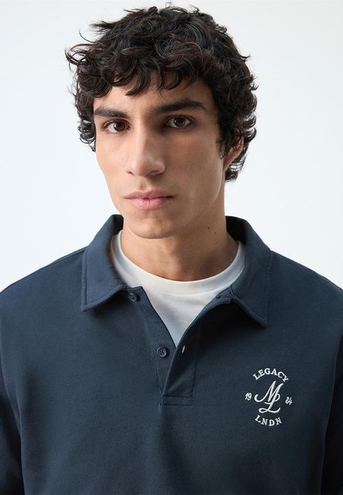 MANGO - Legacyp 100% Cotton Polo Shirt with Graphic Embroider - Navy