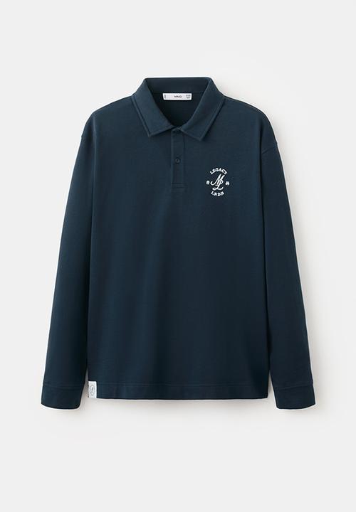 MANGO - Legacyp 100% Cotton Polo Shirt with Graphic Embroider - Navy