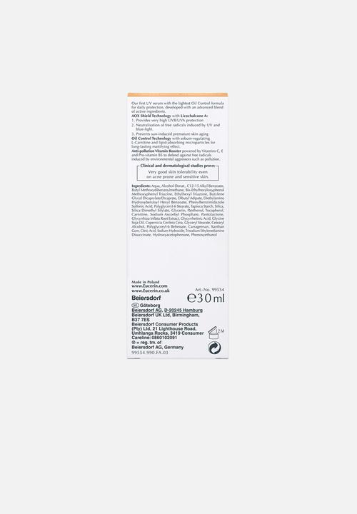 Eucerin - Oil Control UV Face Serum Sun Protection SPF 50+30ml  Oily & Acne-Prone Skin Mattifying