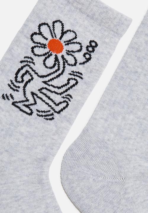 H&M - Motif-detail socks - grey marl/keith haring