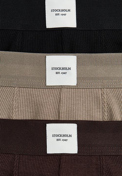 H&M - 3 Pack ribbed short trunks - dark brown/beige