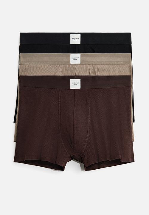 H&M - 3 Pack ribbed short trunks - dark brown/beige