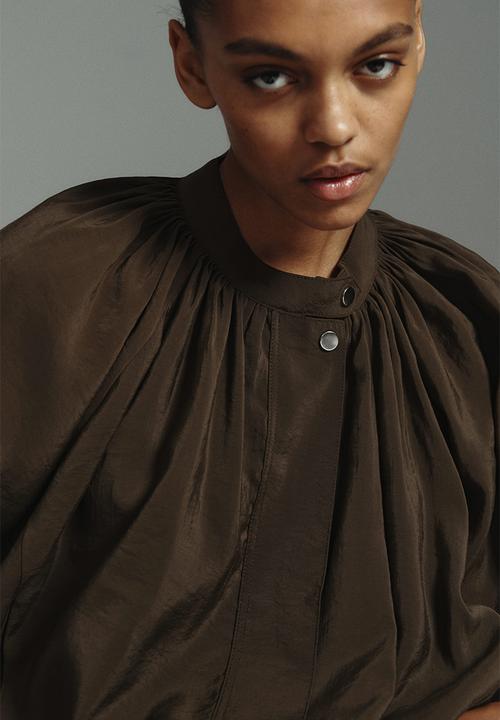 H&M - Balloon-sleeved modal jacket - dark khaki green