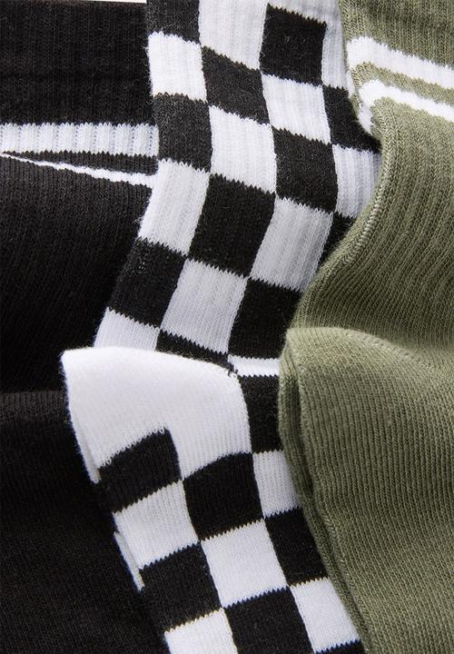 Cotton On - Kids 3Pk Crew Socks - Khaki Green/Rabbit Grey/Checker