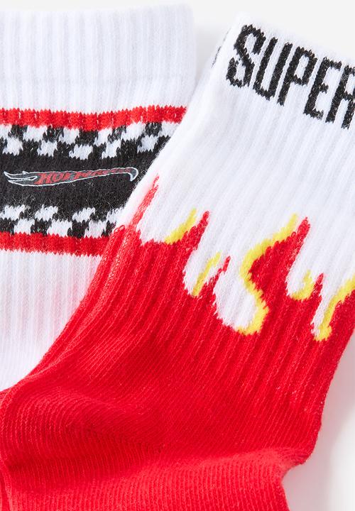 Cotton On - 2Pk Lcn Crew Sock - Lcn Mat Varsity Red Flames/Hot Wheels