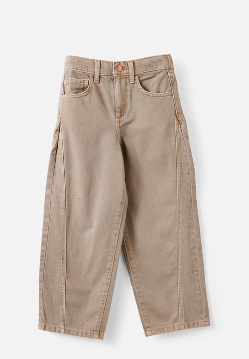 Cotton On - Unisex Super Barrel Leg Denim Jean - Light Manly Mid Grey/Flower Studs