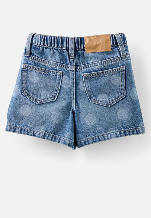 Cotton On - Relaxed Denim Short - Blue Haven Mid Blue/Spots