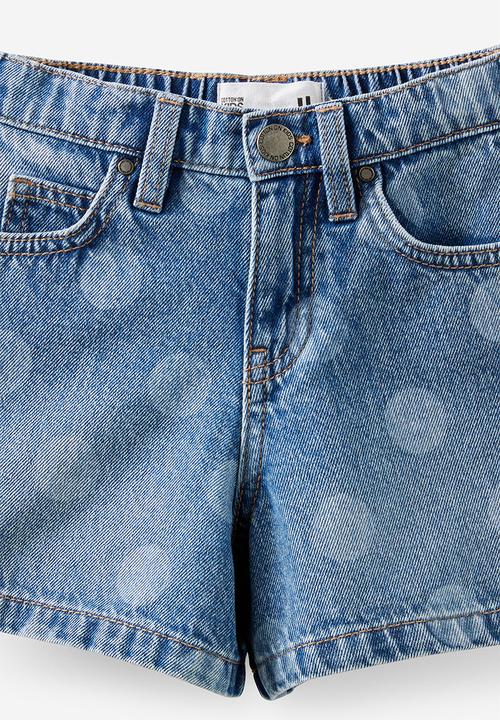 Cotton On - Relaxed Denim Short - Blue Haven Mid Blue/Spots