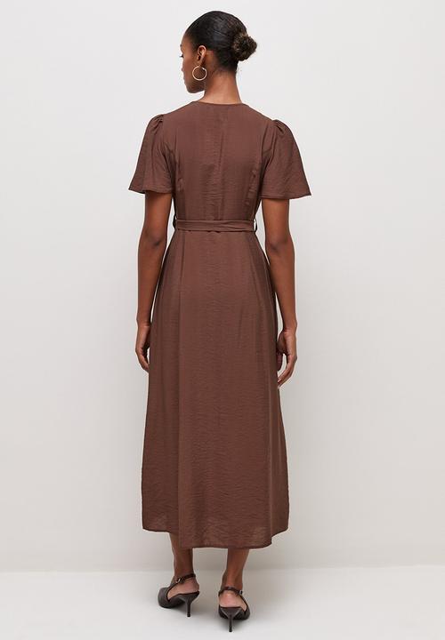 New Look - Jupiter button thru puff midi - Choc