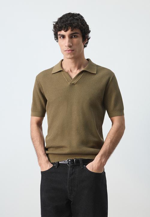 MANGO - Salas 100% cotton knitted polo structure - Beige/Khaki
