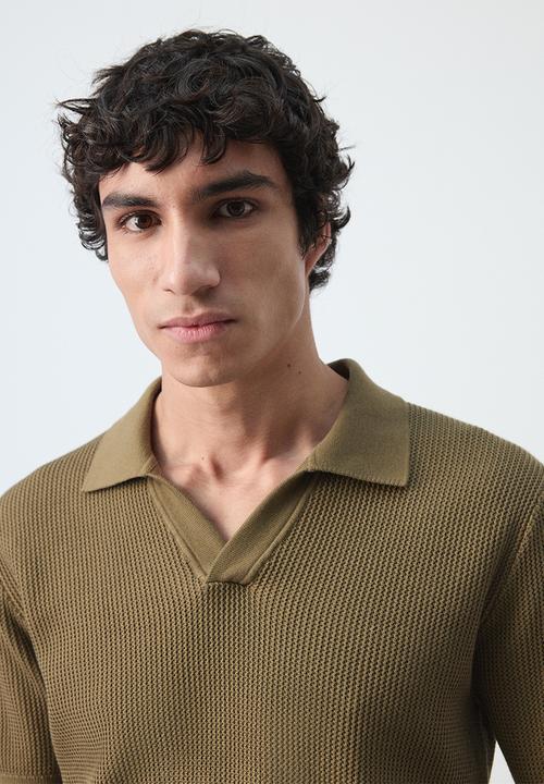 MANGO - Salas 100% cotton knitted polo structure - Beige/Khaki