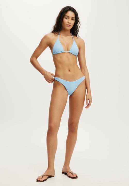 Cotton On - String Triangle Bikini Top - Clear Sea Blue Waffle